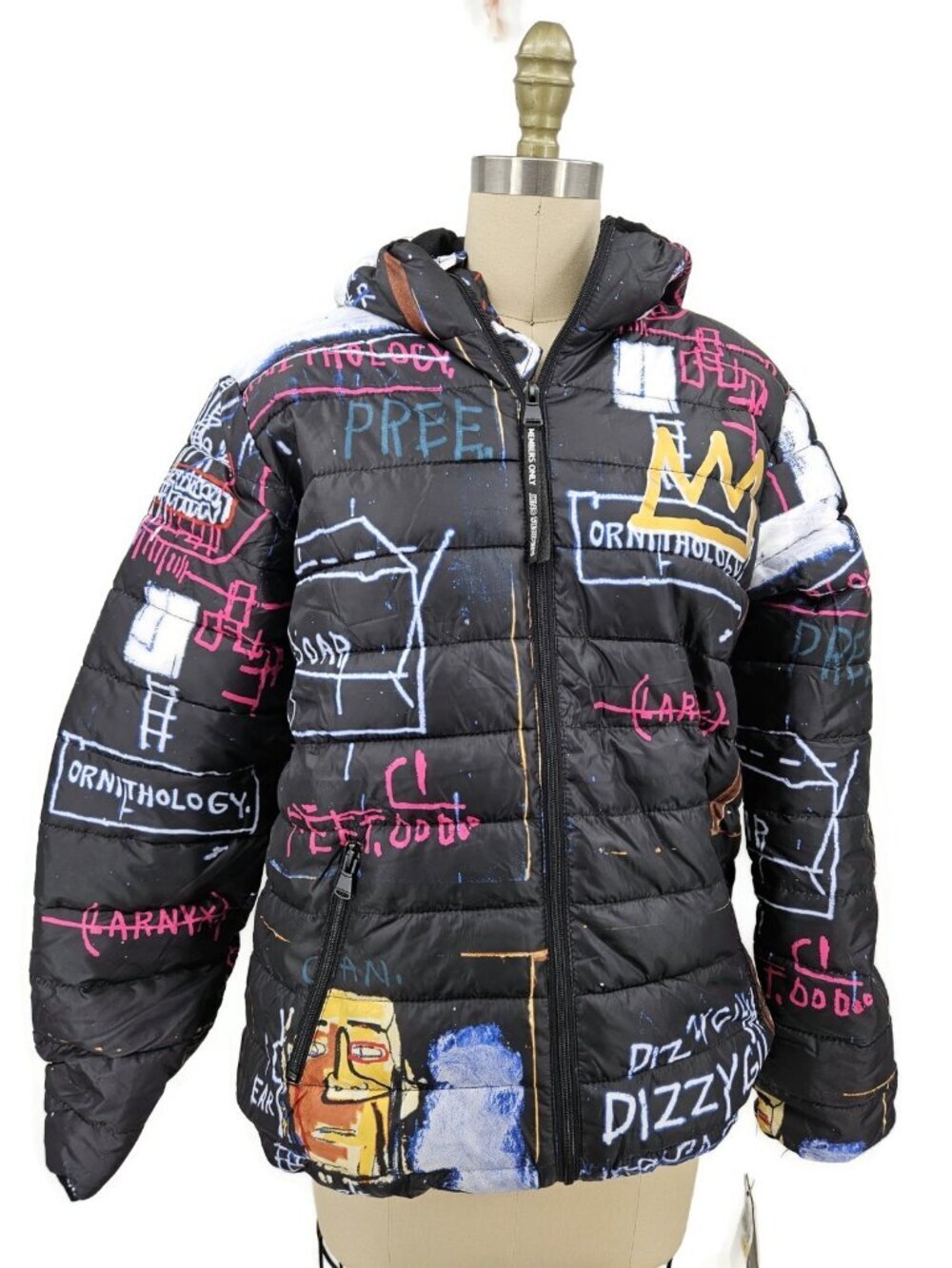 New Members Only X Jean-Michel Basquiat Puffer Jacket Mens M Hooded Graffiti Art